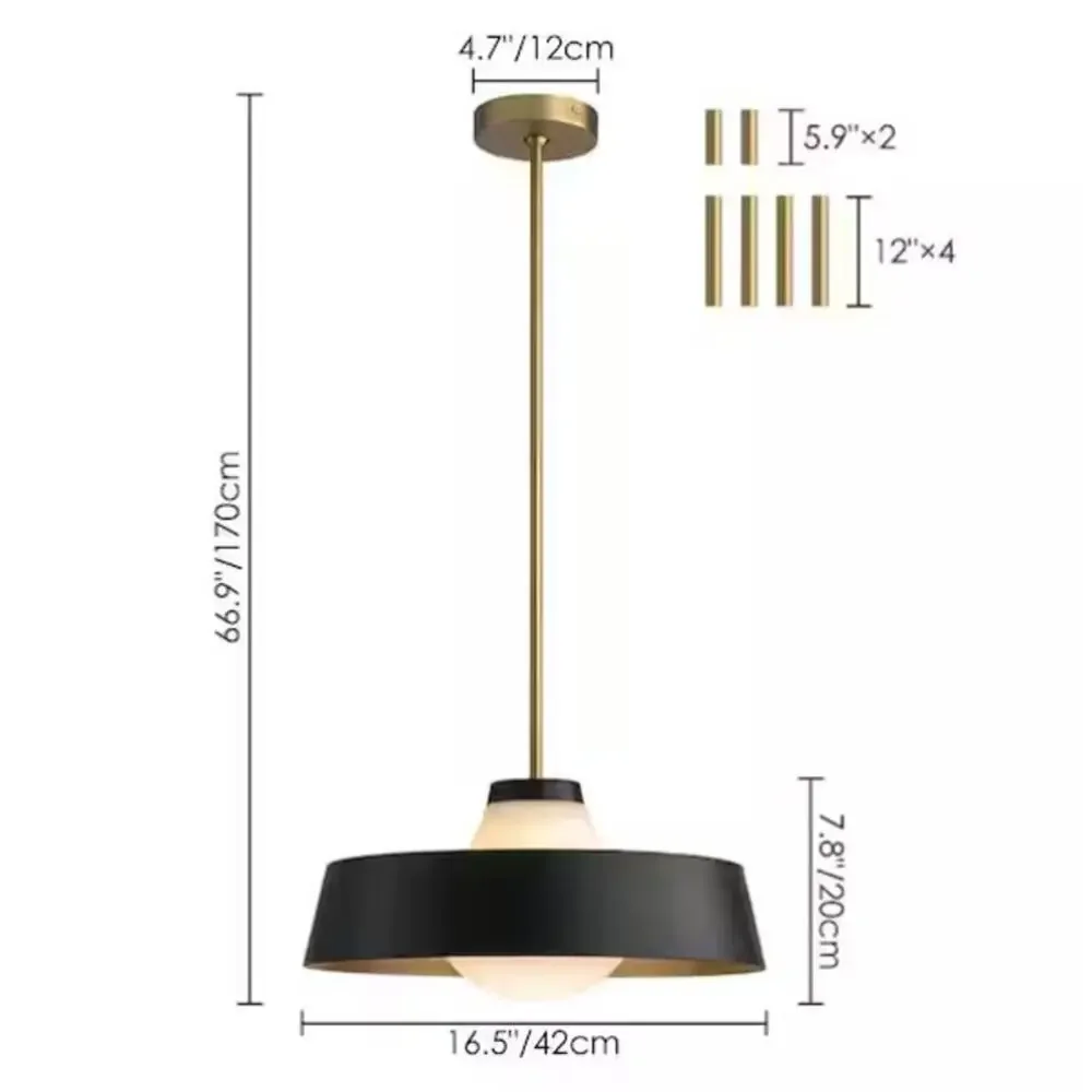 Alnora 1-Light Modern Black Dome Pendant Light with Milky White Frosted Glass